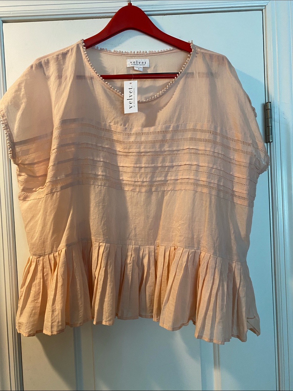 Velvet by Graham&Spencer 💯 Cotton Oversized Pale Pink Top New With Tags